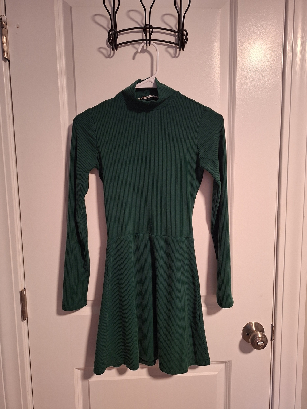 Reformation Forest Green Ribbed Mock Neck Long Sleeve Dress